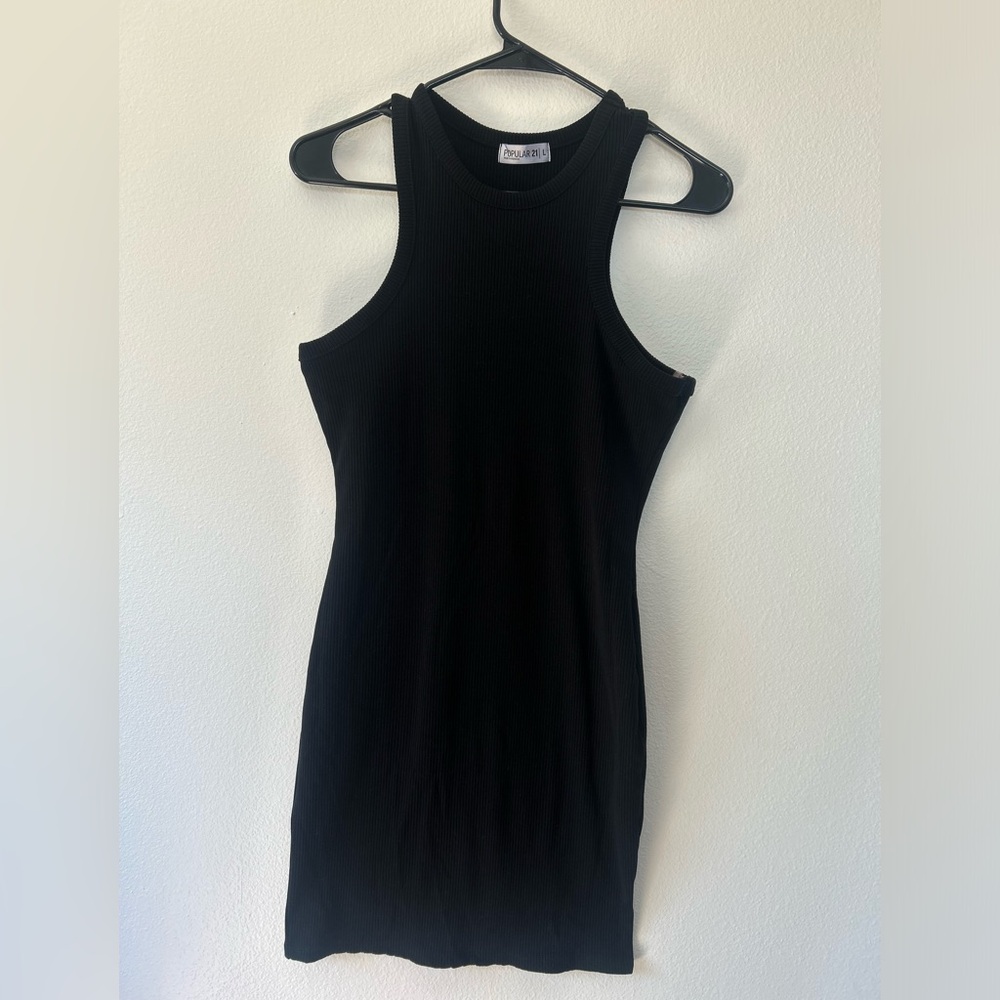 Popular 21 Ribbed Tank Black Dress